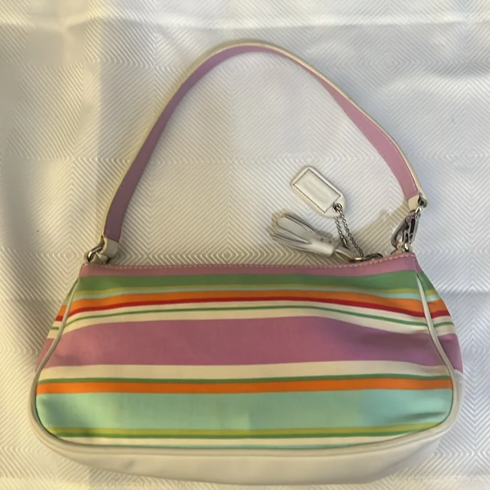 Vintage Coach Y2k Hampton Stripe Multi-Color Mini Baguette Shoulder Bag - Picture 2 of 6